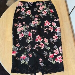 Express Floral Print Black Lace Trim Pencil Skirt size 0